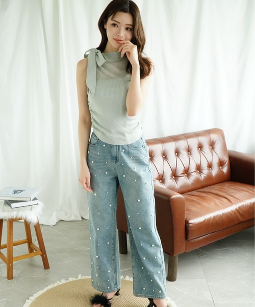 Jasmine Grandiflorum（ジャスミングランディフローラム）の「【Jasmine】リボンノンスリーブブラウス (SS)（シャツ/ブラウス・レディース・ブラック/オフホワイト/ブルー/ライトグリーン/ピンク・FREE）」の7枚目の写真