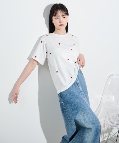 paravion（パラビオン）の「ハート刺繍半袖Tシャツ（Tシャツ/カットソー・レディース・ブラック/ピンク/レッド・FREE）」の5枚目の写真
