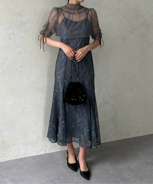 Thevon（ゼボン）の「【オケージョン】シアーブラウス×フラワーレースキャミワンピース（ドレス・レディース・ブラウン/ブラック/ブルー・FREE）」の16枚目の写真