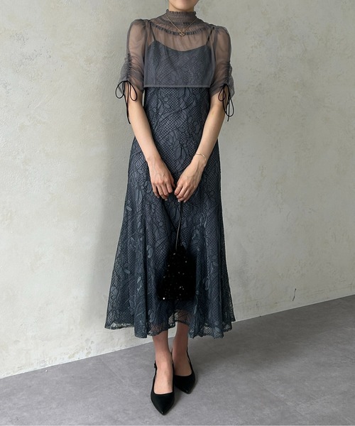 Thevon（ゼボン）の「【オケージョン】シアーブラウス×フラワーレースキャミワンピース（ドレス・レディース・ブラウン/ブラック/ブルー・FREE）」の20枚目の写真