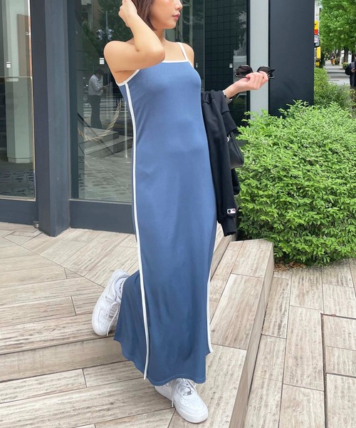 SPIRALGIRL（スパイラルガール）の「ラインタイトリブキャミワンピース（ワンピース・レディース・ブラック/グレー/ブルー・FREE）」の3枚目の写真