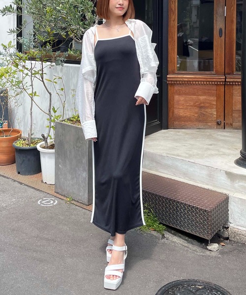 SPIRALGIRL（スパイラルガール）の「ラインタイトリブキャミワンピース（ワンピース・レディース・ブラック/グレー/ブルー・FREE）」の4枚目の写真