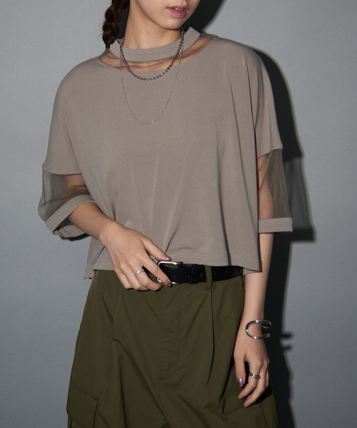 MAISON BREEZE reveur(メゾンブリーズレヴール)の「【MAISON BREEZE reveur】コンビネーションシアーカットソー trc(Tシャツ/カットソー・レディース・ホワイト/グレー/ブラック/ピンク・FREE)」の3枚目の写真