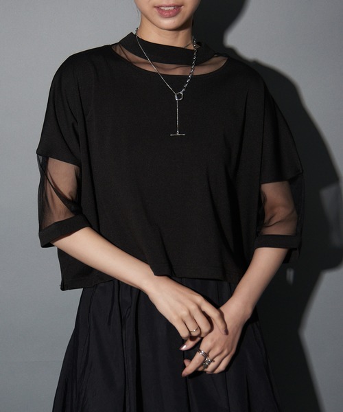 MAISON BREEZE reveur(メゾンブリーズレヴール)の「【MAISON BREEZE reveur】コンビネーションシアーカットソー trc(Tシャツ/カットソー・レディース・ホワイト/グレー/ブラック/ピンク・FREE)」の2枚目の写真