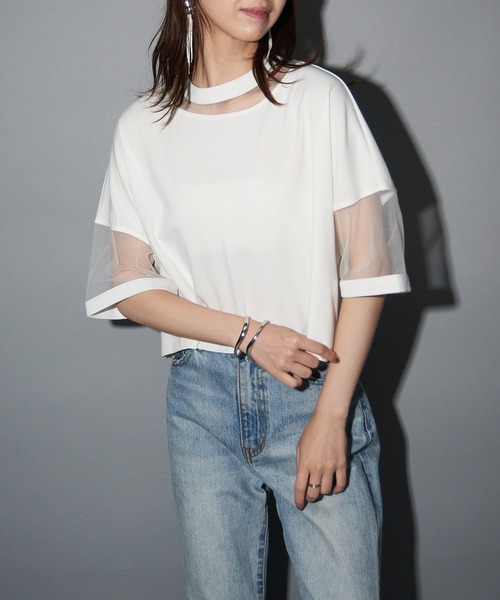 MAISON BREEZE reveur(メゾンブリーズレヴール)の「【MAISON BREEZE reveur】コンビネーションシアーカットソー trc(Tシャツ/カットソー・レディース・ホワイト/グレー/ブラック/ピンク・FREE)」の5枚目の写真