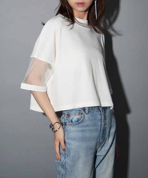 MAISON BREEZE reveur(メゾンブリーズレヴール)の「【MAISON BREEZE reveur】コンビネーションシアーカットソー trc(Tシャツ/カットソー・レディース・ホワイト/グレー/ブラック/ピンク・FREE)」の8枚目の写真