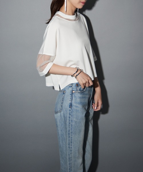 MAISON BREEZE reveur(メゾンブリーズレヴール)の「【MAISON BREEZE reveur】コンビネーションシアーカットソー trc(Tシャツ/カットソー・レディース・ホワイト/グレー/ブラック/ピンク・FREE)」の9枚目の写真