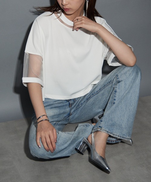 MAISON BREEZE reveur(メゾンブリーズレヴール)の「【MAISON BREEZE reveur】コンビネーションシアーカットソー trc(Tシャツ/カットソー・レディース・ホワイト/グレー/ブラック/ピンク・FREE)」の15枚目の写真