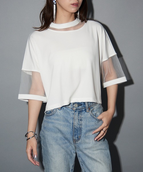 MAISON BREEZE reveur(メゾンブリーズレヴール)の「【MAISON BREEZE reveur】コンビネーションシアーカットソー trc(Tシャツ/カットソー・レディース・ホワイト/グレー/ブラック/ピンク・FREE)」の7枚目の写真
