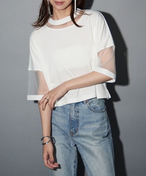 MAISON BREEZE reveur(メゾンブリーズレヴール)の「【MAISON BREEZE reveur】コンビネーションシアーカットソー trc(Tシャツ/カットソー・レディース・ホワイト/グレー/ブラック/ピンク・FREE)」の6枚目の写真
