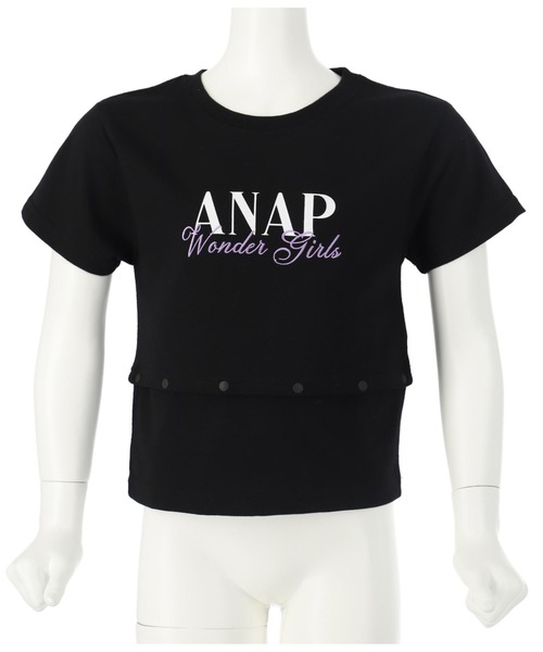 ANAP kids（アナップキッズ）の「2WAYボタンデザインTシャツ（Tシャツ/カットソー・キッズ・ブラック/ホワイト/ラベンダー・110cm/120cm/130cm）」の3枚目の写真