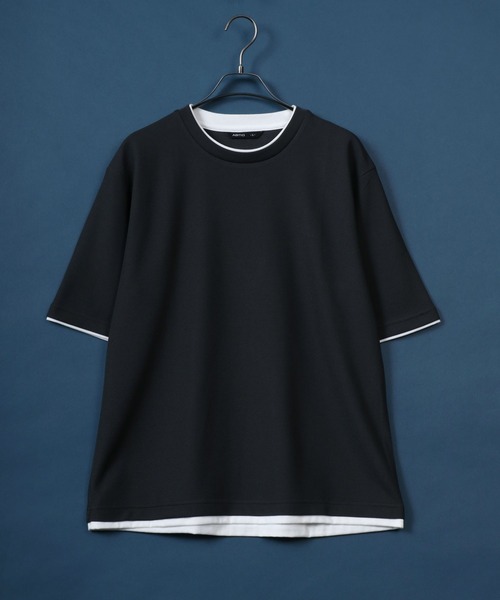 ANPAS(アンパス)の「Quick Dry Pique fabric Fake layered Easy care T-Shirt/鹿の子 フェイクレイヤード イージーケア Tシャツ 吸水速乾 防臭(Tシャツ/カットソー・メンズ・スミクロ/ネイビー/ライトグレー/アイボリー/ブルー・M/L/LL)」の3枚目の写真