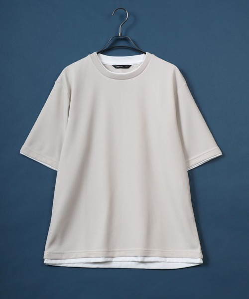 ANPAS(アンパス)の「Quick Dry Pique fabric Fake layered Easy care T-Shirt/鹿の子 フェイクレイヤード イージーケア Tシャツ 吸水速乾 防臭(Tシャツ/カットソー・メンズ・スミクロ/ネイビー/ライトグレー/アイボリー/ブルー・M/L/LL)」の2枚目の写真