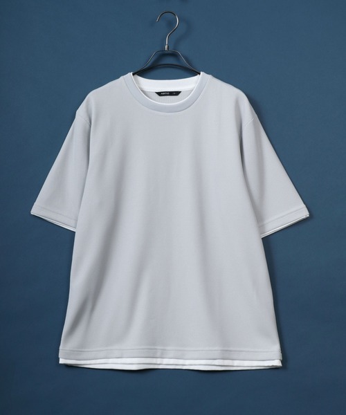 ANPAS(アンパス)の「Quick Dry Pique fabric Fake layered Easy care T-Shirt/鹿の子 フェイクレイヤード イージーケア Tシャツ 吸水速乾 防臭(Tシャツ/カットソー・メンズ・スミクロ/ネイビー/ライトグレー/アイボリー/ブルー・M/L/LL)」の4枚目の写真