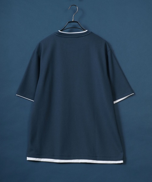 ANPAS(アンパス)の「Quick Dry Pique fabric Fake layered Easy care T-Shirt/鹿の子 フェイクレイヤード イージーケア Tシャツ 吸水速乾 防臭(Tシャツ/カットソー・メンズ・スミクロ/ネイビー/ライトグレー/アイボリー/ブルー・M/L/LL)」の10枚目の写真