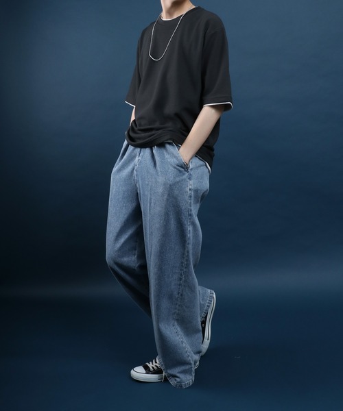 ANPAS(アンパス)の「Quick Dry Pique fabric Fake layered Easy care T-Shirt/鹿の子 フェイクレイヤード イージーケア Tシャツ 吸水速乾 防臭(Tシャツ/カットソー・メンズ・スミクロ/ネイビー/ライトグレー/アイボリー/ブルー・M/L/LL)」の17枚目の写真