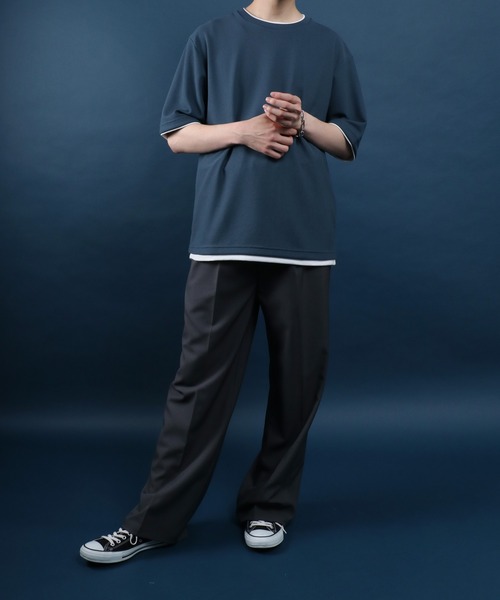 ANPAS(アンパス)の「Quick Dry Pique fabric Fake layered Easy care T-Shirt/鹿の子 フェイクレイヤード イージーケア Tシャツ 吸水速乾 防臭(Tシャツ/カットソー・メンズ・スミクロ/ネイビー/ライトグレー/アイボリー/ブルー・M/L/LL)」の22枚目の写真