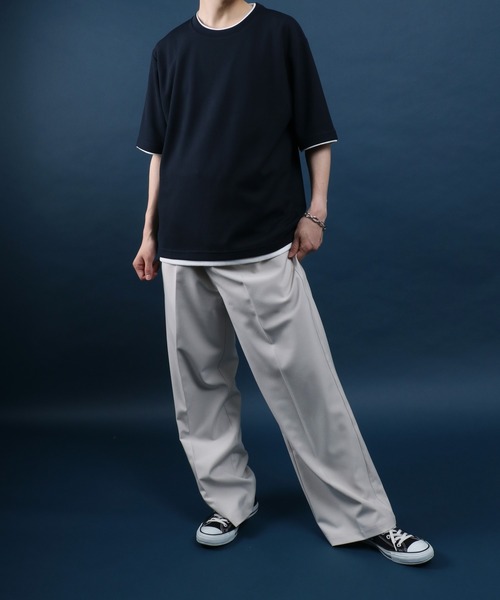 ANPAS(アンパス)の「Quick Dry Pique fabric Fake layered Easy care T-Shirt/鹿の子 フェイクレイヤード イージーケア Tシャツ 吸水速乾 防臭(Tシャツ/カットソー・メンズ・スミクロ/ネイビー/ライトグレー/アイボリー/ブルー・M/L/LL)」の20枚目の写真