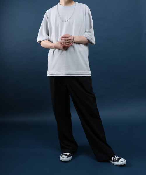 ANPAS(アンパス)の「Quick Dry Pique fabric Fake layered Easy care T-Shirt/鹿の子 フェイクレイヤード イージーケア Tシャツ 吸水速乾 防臭(Tシャツ/カットソー・メンズ・スミクロ/ネイビー/ライトグレー/アイボリー/ブルー・M/L/LL)」の18枚目の写真