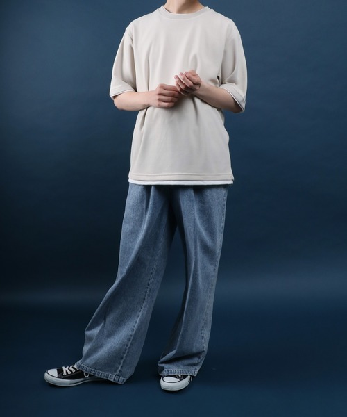 ANPAS(アンパス)の「Quick Dry Pique fabric Fake layered Easy care T-Shirt/鹿の子 フェイクレイヤード イージーケア Tシャツ 吸水速乾 防臭(Tシャツ/カットソー・メンズ・スミクロ/ネイビー/ライトグレー/アイボリー/ブルー・M/L/LL)」の14枚目の写真