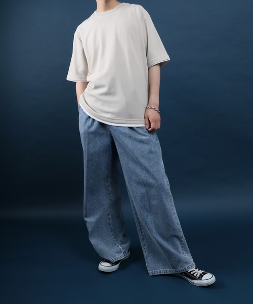 ANPAS(アンパス)の「Quick Dry Pique fabric Fake layered Easy care T-Shirt/鹿の子 フェイクレイヤード イージーケア Tシャツ 吸水速乾 防臭(Tシャツ/カットソー・メンズ・スミクロ/ネイビー/ライトグレー/アイボリー/ブルー・M/L/LL)」の15枚目の写真