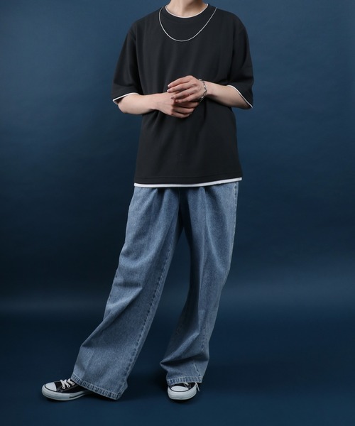 ANPAS(アンパス)の「Quick Dry Pique fabric Fake layered Easy care T-Shirt/鹿の子 フェイクレイヤード イージーケア Tシャツ 吸水速乾 防臭(Tシャツ/カットソー・メンズ・スミクロ/ネイビー/ライトグレー/アイボリー/ブルー・M/L/LL)」の16枚目の写真