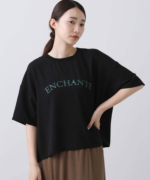 Gready Brilliant(グレディブリリアン)の「ジョーゼットロゴ5分袖Tシャツ(Tシャツ/カットソー・レディース・ブラック/オフホワイト・FREE)」の2枚目の写真