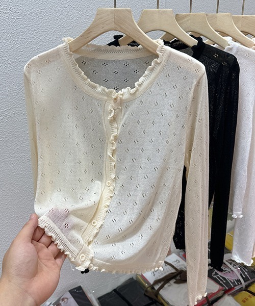 gossip!ロサンゼルス(ゴシップロサンゼルス)の「YUGA サマーカーディガン(カーディガン/ボレロ・レディース・オフホワイト/ピンク/ブラック/ホワイト・FREE)」の6枚目の写真