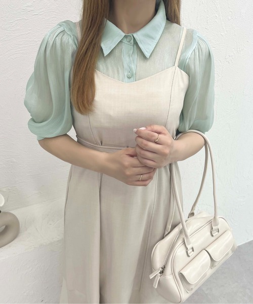 apres jour(アプレジュール)の「パフスリーブラメシアーシャツ【ZOZOTOWN限定アイテム】(シャツ/ブラウス・レディース・ブルー/ピンク/ミント/イエロー・X-LARGE/フリー)」の7枚目の写真