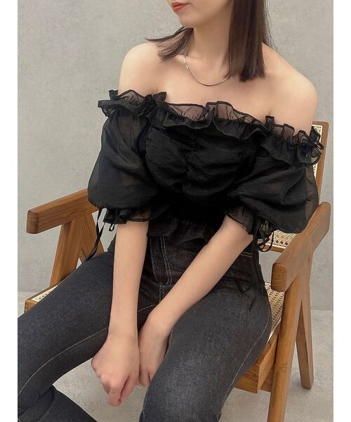 dazzlin(ダズリン)の「2WAYシアーギャザーシャーリングブラウス(シャツ/ブラウス・レディース・ブラック/グリーン/オフホワイト・FREE)」の1枚目の写真