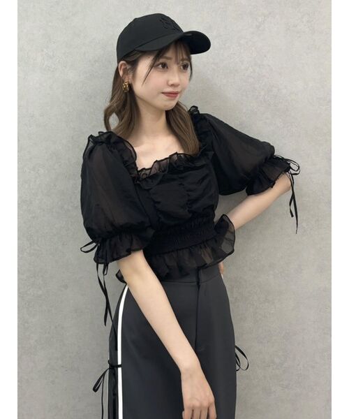 dazzlin(ダズリン)の「2WAYシアーギャザーシャーリングブラウス(シャツ/ブラウス・レディース・ブラック/グリーン/オフホワイト・FREE)」の18枚目の写真