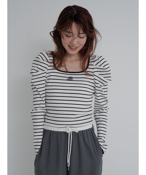 JUMELLE（ジュメロ）の「piping border rib top（Tシャツ/カットソー・レディース・ホワイト/グレー・FREE）」の3枚目の写真