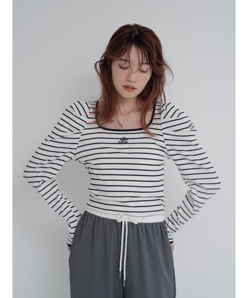 JUMELLE（ジュメロ）の「piping border rib top（Tシャツ/カットソー・レディース・ホワイト/グレー・FREE）」の4枚目の写真