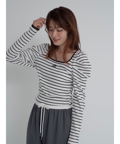 JUMELLE（ジュメロ）の「piping border rib top（Tシャツ/カットソー・レディース・ホワイト/グレー・FREE）」の5枚目の写真