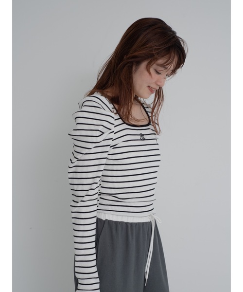 JUMELLE（ジュメロ）の「piping border rib top（Tシャツ/カットソー・レディース・ホワイト/グレー・FREE）」の6枚目の写真