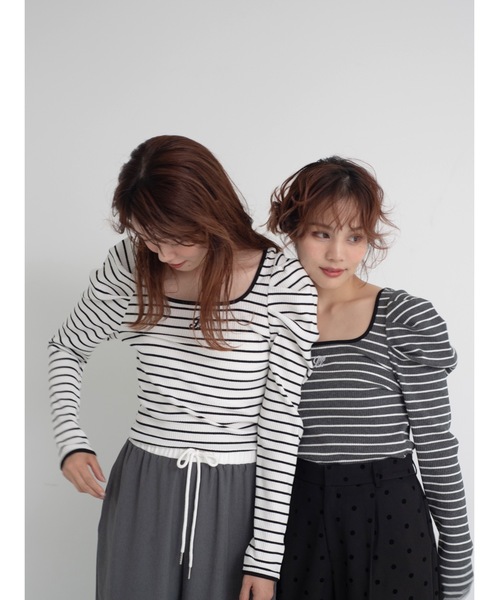 JUMELLE（ジュメロ）の「piping border rib top（Tシャツ/カットソー・レディース・ホワイト/グレー・FREE）」の13枚目の写真