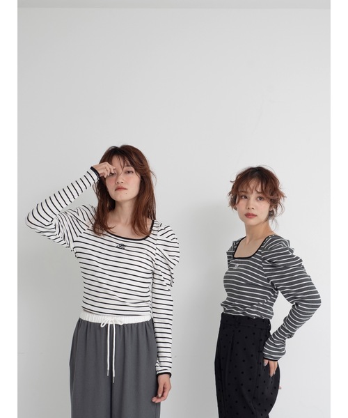 JUMELLE（ジュメロ）の「piping border rib top（Tシャツ/カットソー・レディース・ホワイト/グレー・FREE）」の14枚目の写真