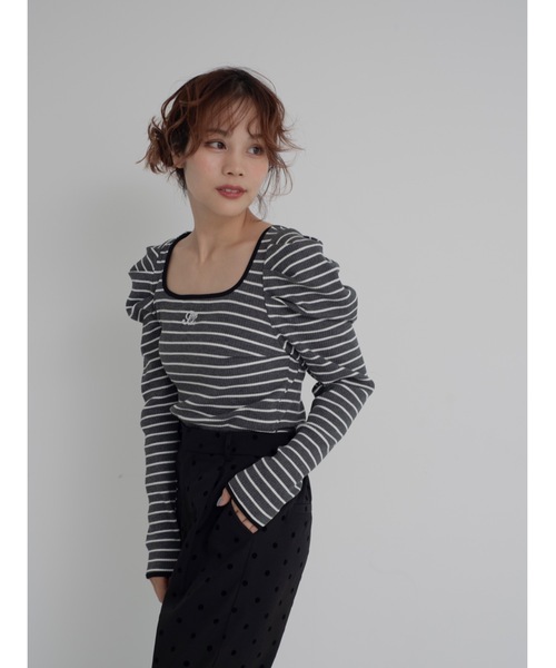 tシャツ piping border rib top レディース piping border rib top（Tシャツ/カットソー）｜jumelle
