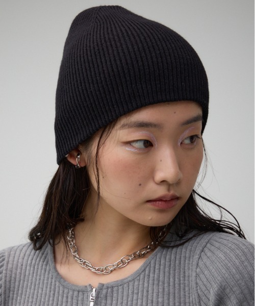 AZUL by moussy（アズールバイマウジー）の「リブニットビーニー（ニットキャップ/ビーニー・レディース・グレー/ブラック・FREE）」の2枚目の写真