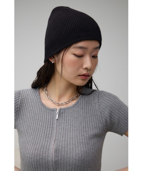AZUL by moussy（アズールバイマウジー）の「リブニットビーニー（ニットキャップ/ビーニー・レディース・グレー/ブラック・FREE）」の3枚目の写真