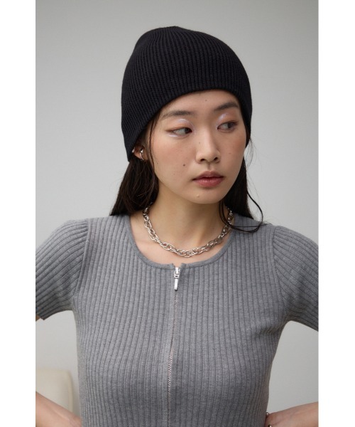 AZUL by moussy（アズールバイマウジー）の「リブニットビーニー（ニットキャップ/ビーニー・レディース・グレー/ブラック・FREE）」の4枚目の写真