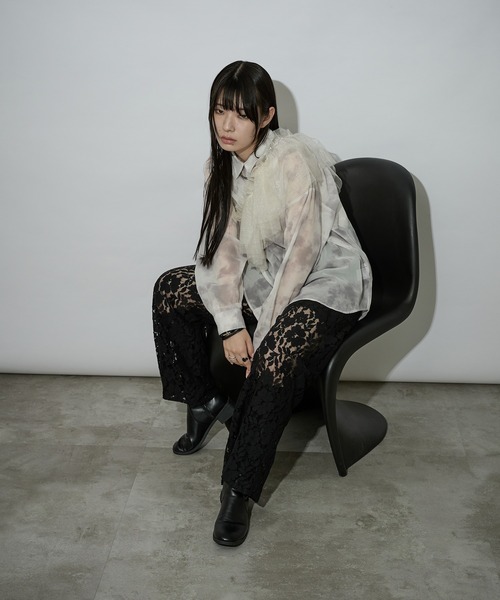 Ellno de Mavie(エルノデメヴィ)の「マルチウェイチュールツキシアーシャツ(シャツ/ブラウス・レディース・ブルー系その他/ブラック/アイボリー・FREE)」の20枚目の写真