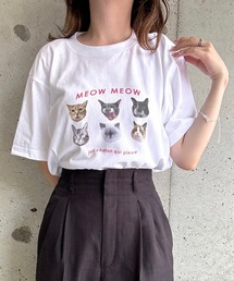 CATプリント半袖Tシャツ