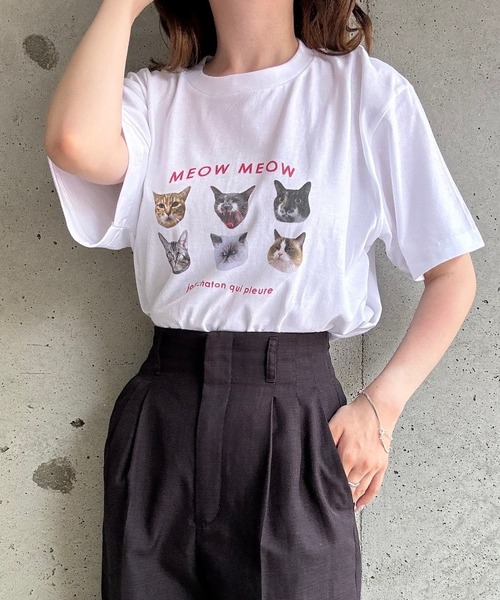 cuorequal（クオレコール）の「CATプリント半袖Tシャツ（Tシャツ/カットソー・レディース・ホワイト・MEDIUM/LARGE/SMALL）」の3枚目の写真