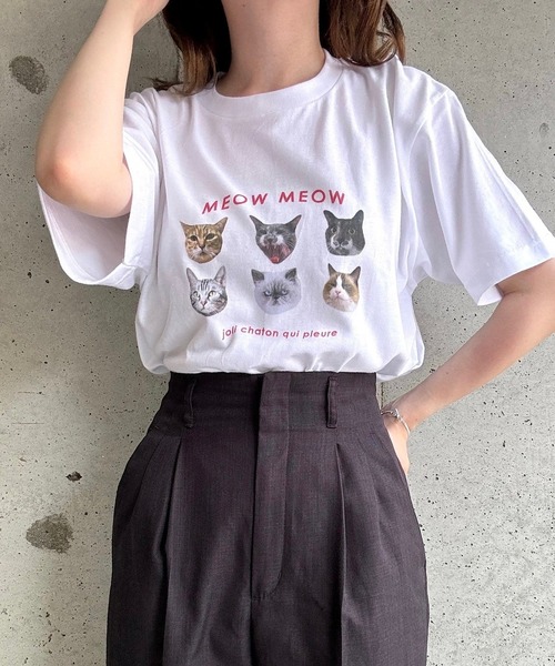 cuorequal（クオレコール）の「CATプリント半袖Tシャツ（Tシャツ/カットソー・レディース・ホワイト・MEDIUM/LARGE/SMALL）」の4枚目の写真