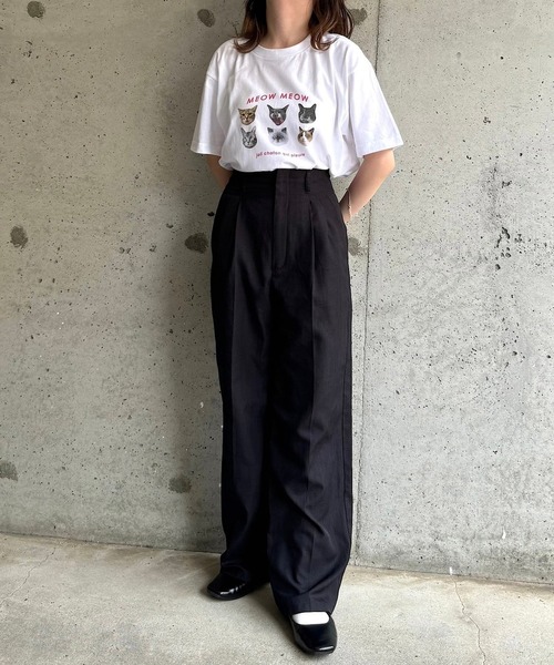 cuorequal（クオレコール）の「CATプリント半袖Tシャツ（Tシャツ/カットソー・レディース・ホワイト・MEDIUM/LARGE/SMALL）」の5枚目の写真