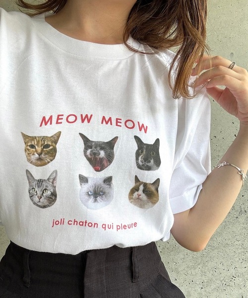 cuorequal（クオレコール）の「CATプリント半袖Tシャツ（Tシャツ/カットソー・レディース・ホワイト・MEDIUM/LARGE/SMALL）」の8枚目の写真