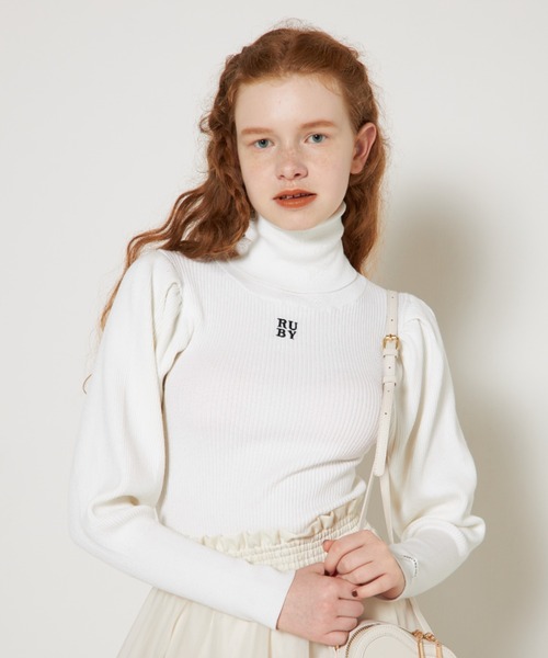 RUBY AND YOU（ルビーアンドユー）の「タートルネックパフセーター（ニット/セーター・レディース・ブラック/オフホワイト・FREE）」の2枚目の写真