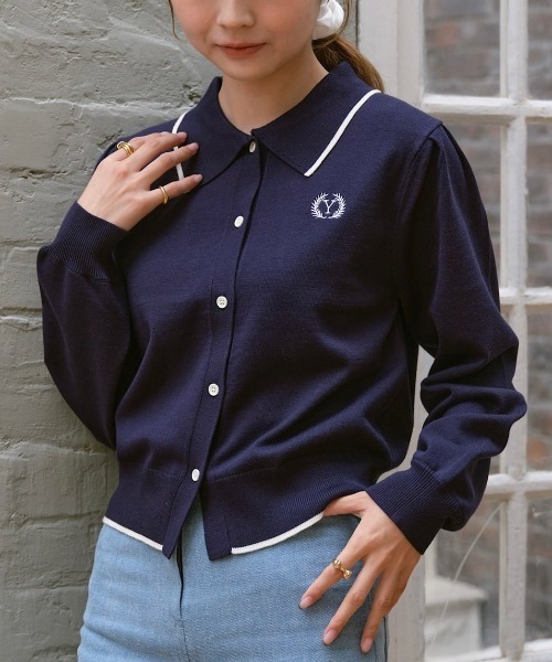 セール】ゆづき / ライン配色ポロニットカーディガン made in INTER