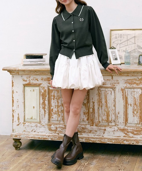 INTER FACTORY（インターファクトリー）の「ゆづき / ライン配色ポロニットカーディガン　made in INTER FACTORY（カーディガン/ボレロ・レディース・グリーン/ピンク/ネイビー・FREE）」の17枚目の写真